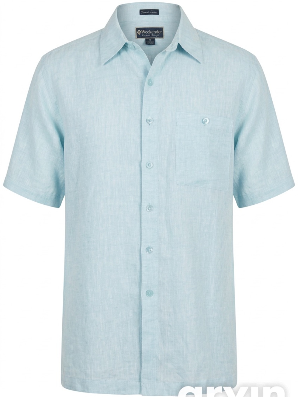 Weekenders Light Blue Linen Short Sleeve Button-Down Shirt Mens size L